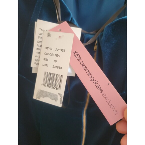 NWT Bloomingdale's AQUA Strapless Velvet Mini Dress Teal Boned Corset Size10 - Picture 10 of 10